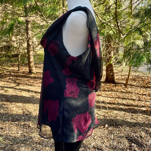 Rose Cowl Neck Blouse Sheer Tank Top by Jessica Howard Vintage Y2K Sequin Lined - Picture 9 of 14